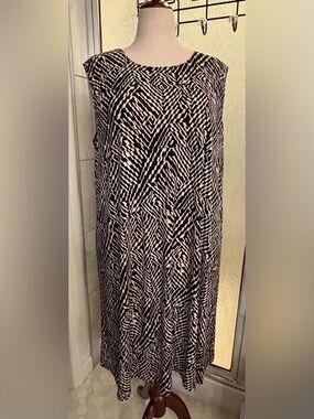 NWT Kasper Geometric Optical Print Sleeveless Mini Shift Dress Plus Size 3X $38